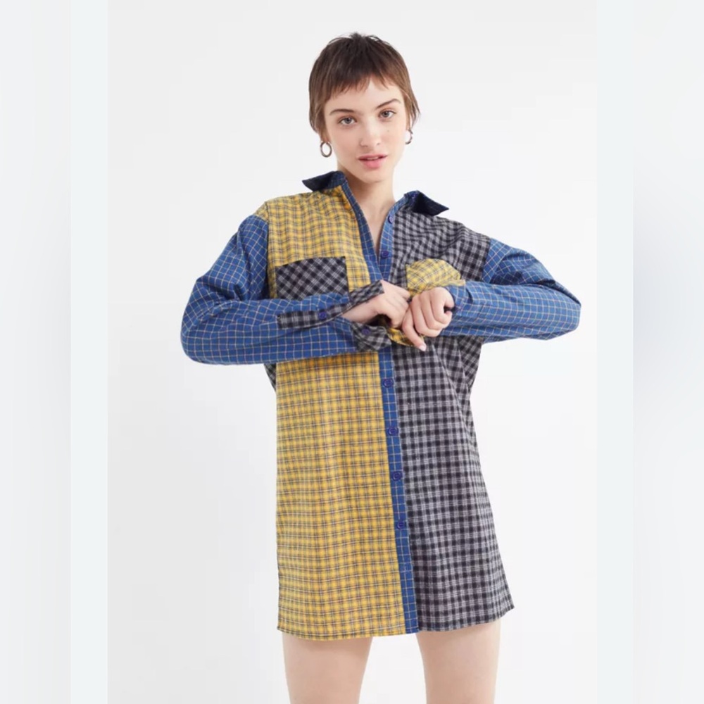Urban Outfitters Mixed Plaid Dress Shirt S Sold out Online
